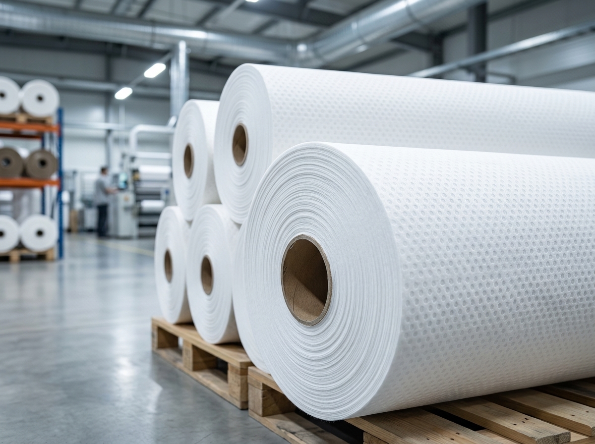 Finished Spunbond non-woven fabric rolls with circular dot embossing pattern ready for delivery