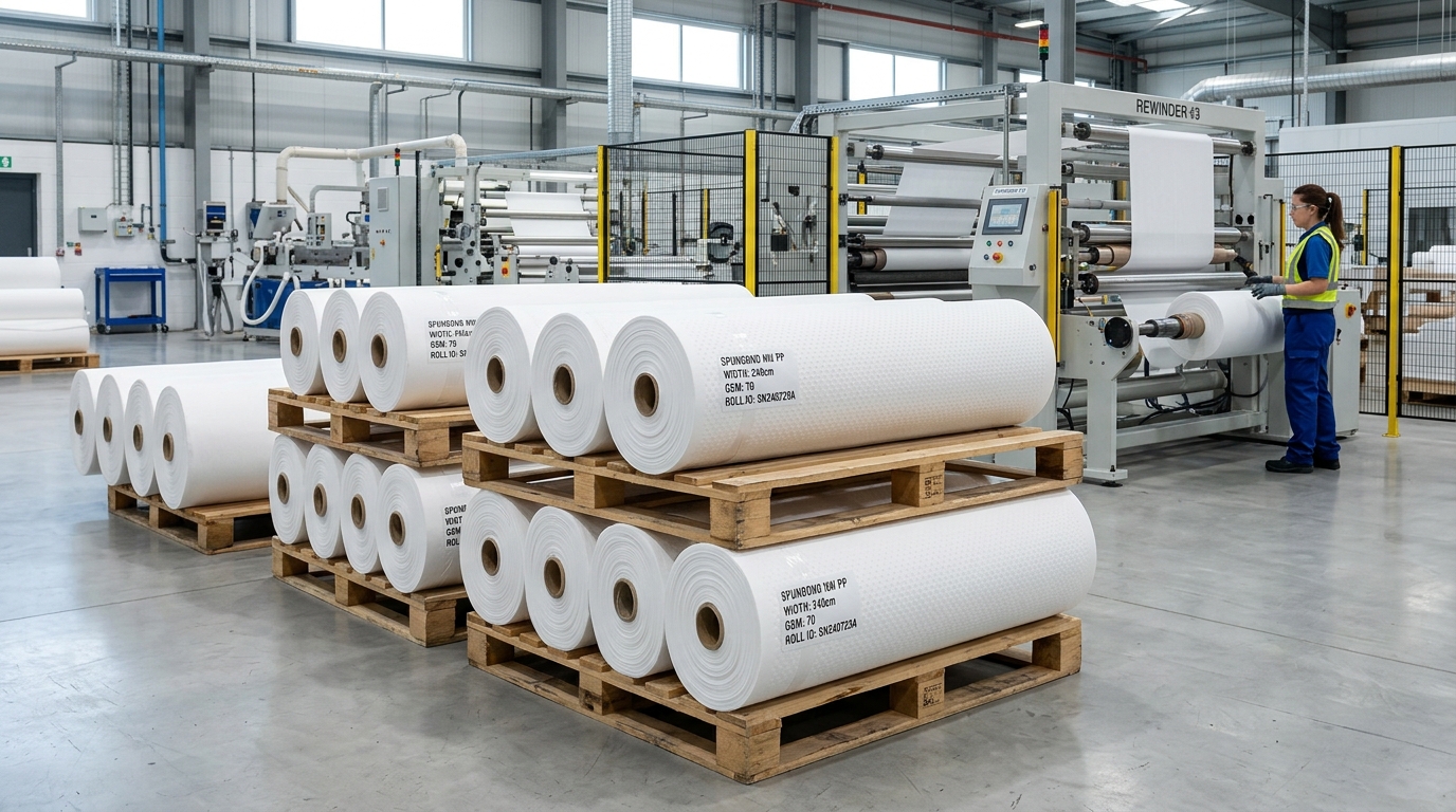 Thusmaa Spunbond Non-woven Fabric Rolls in Clean Production Area, Madurai